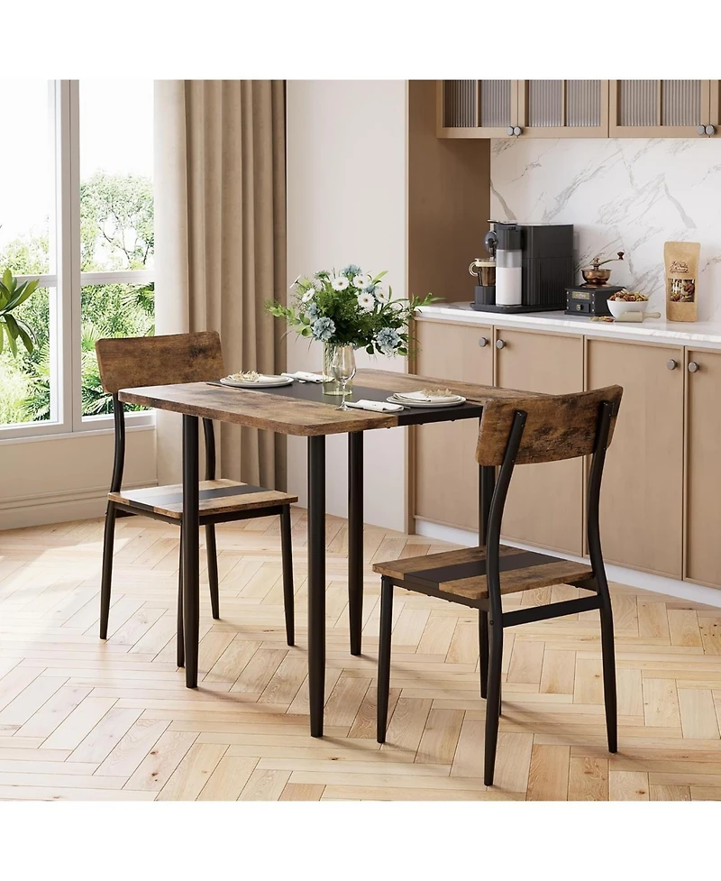 gaomon Dining Table Set, Metal Frame and Mdf Board, Two-Tone Splicing Design