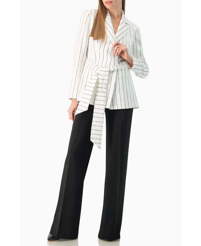 Ivonne Women's Pinstripe Self-Tie Belted Wrap Tailored Blazer