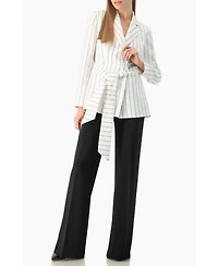 Ivonne Women's Pinstripe Self-Tie Belted Wrap Tailored Blazer