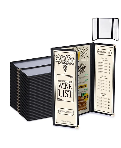 Yescom 30 Pcs Restaurant Menu Covers Gate-view Fold 1 Page 2 View 8.5x14" and 2 Page 4 View 4.25x14" Wine List Bar Cafe