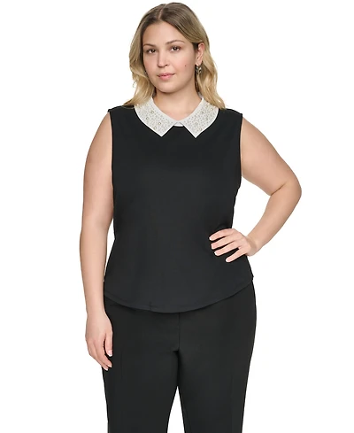 Karl Lagerfeld Paris Plus Imitation Pearl Collar Knit Top