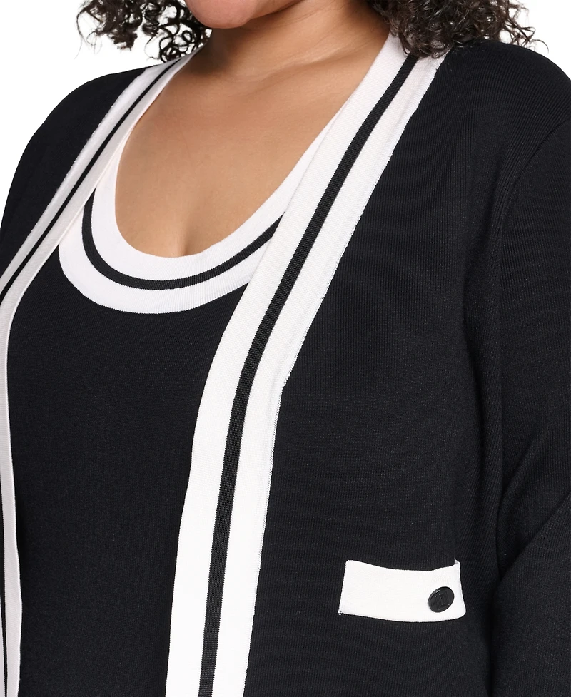 Karl Lagerfeld Paris Plus Tipped Open-Front Cardigan