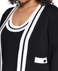 Karl Lagerfeld Paris Plus Tipped Open-Front Cardigan