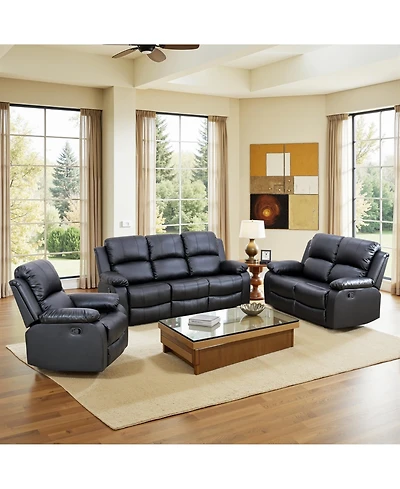 Tribesigns 182" Recliner Sofa Set, 6-Seater Leather Sectional Sofa with Storage Console, Cup Holders, Pillow Top Arms