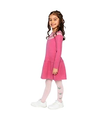 Deux par Deux Toddler Girls Knitted Dress with Flower Jacquard Raspberry