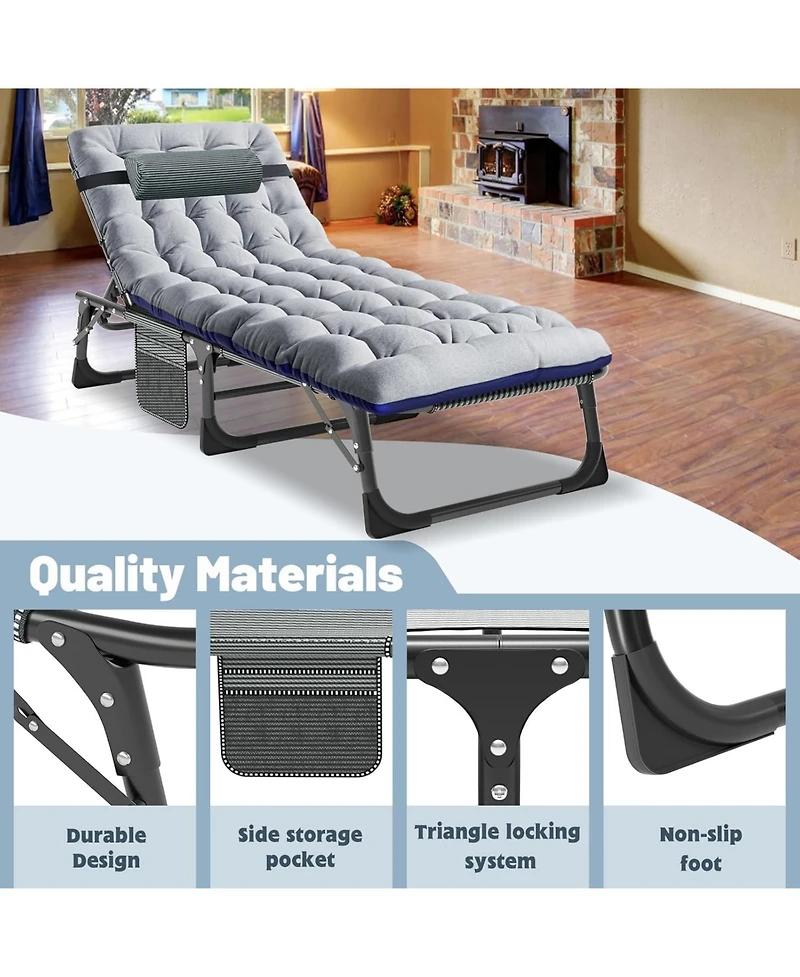 Mooncool Sleeping Cots Folding Chaise Lounge Chairs 5-Position Outdoor for Beach Lawn Camping Pool