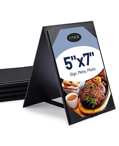 Yescom 5"x7" Table Tent Menu Holders 2 Side A Frame Pu leather Drink Dessert for Restaurant Bar 5 Pack