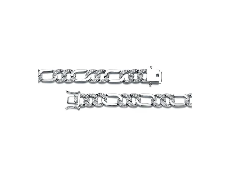 Rachel Glauber Men's White Gold Plated Cz Pave Chain Bracelet