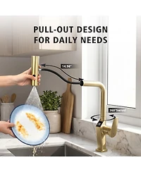 Midola Touchless Brushed Gold Kitchen Faucet with Led Display, Motion Sensor Sink Faucet with 3-Function Pull-Out Sprayer and 360degree