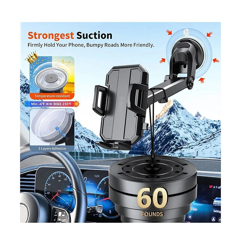Gonez 3-in-1 Car Phone Holder Mount with Strong Suction Cup, Dashboard Windshield Air Vent Cell Phone Holder for iPhone and Android Smartphones