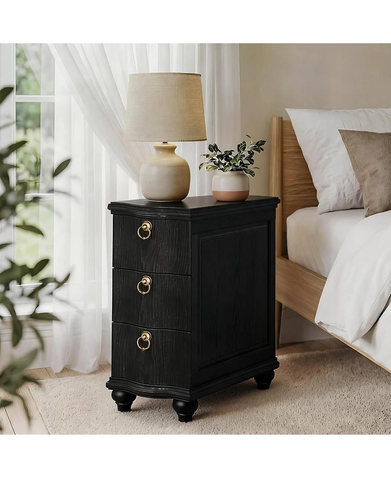 Tribesigns Wood Fully Assembled End Table, 3-Drawers Narrow Slim Side No Assembly Required, Nightstand