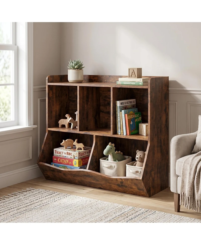 homfan Kids' Toy Storage Organizer with Open Compartments and Tilting Bins - Durable Safe Children's Bookshelf for Playroom Bedroom