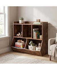 homfan Kids' Toy Storage Organizer with Open Compartments and Tilting Bins - Durable Safe Children's Bookshelf for Playroom Bedroom