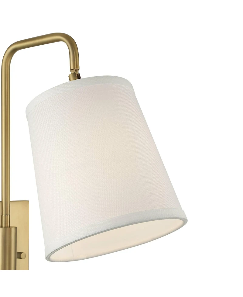 360 Lighting Luca Swing Arm Wall Lamps Set of 2 Warm Brass Metal Plug-in Light Fixture Fabric Shade for Bedroom Bedside Living Room Reading Home