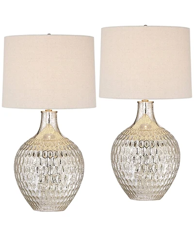 360 Lighting Waylon 28" Tall Modern Luxe End Table Lamps Set of 2 Mercury Glass Shade Living Room Bedroom Bedside