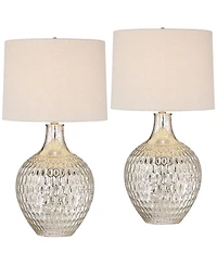 360 Lighting Waylon 28" Tall Modern Luxe End Table Lamps Set of 2 Mercury Glass Shade Living Room Bedroom Bedside