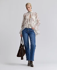 Avec Les Filles Women's Floral High-Neck Puff-Sleeve Top