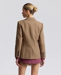 Avec Les Filles Womens Relaxed Notch Lapel Collar Blazer Stripe Shirt Double Waistband Mid Rise Shorts