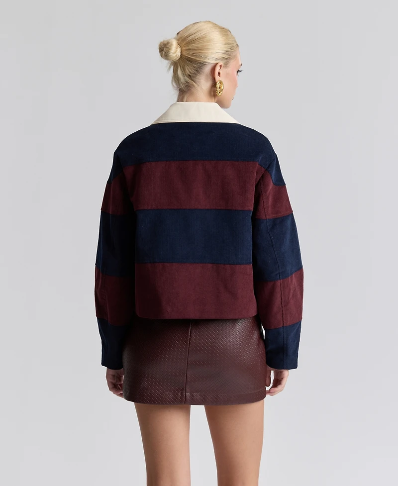 Avec Les Filles Women's Striped Rugby Front-Tie Jacket