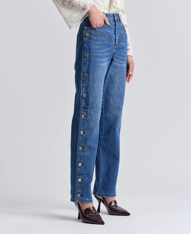 Avec Les Filles Women's High-Rise Side Shank Straight-Leg Jeans