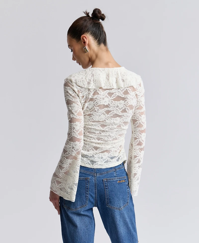 Avec Les Filles Women's Ruffle-Detail Lace Cardigan