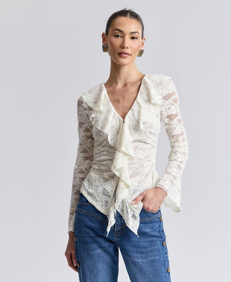 Avec Les Filles Women's Ruffle-Detail Lace Cardigan
