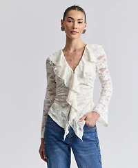 Avec Les Filles Women's Ruffle-Detail Lace Cardigan