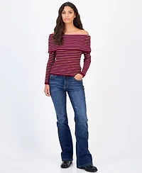 Madden Girl Juniors' Marilyn Off-the-Shoulder Ribbed Long-Sleeve Sweater