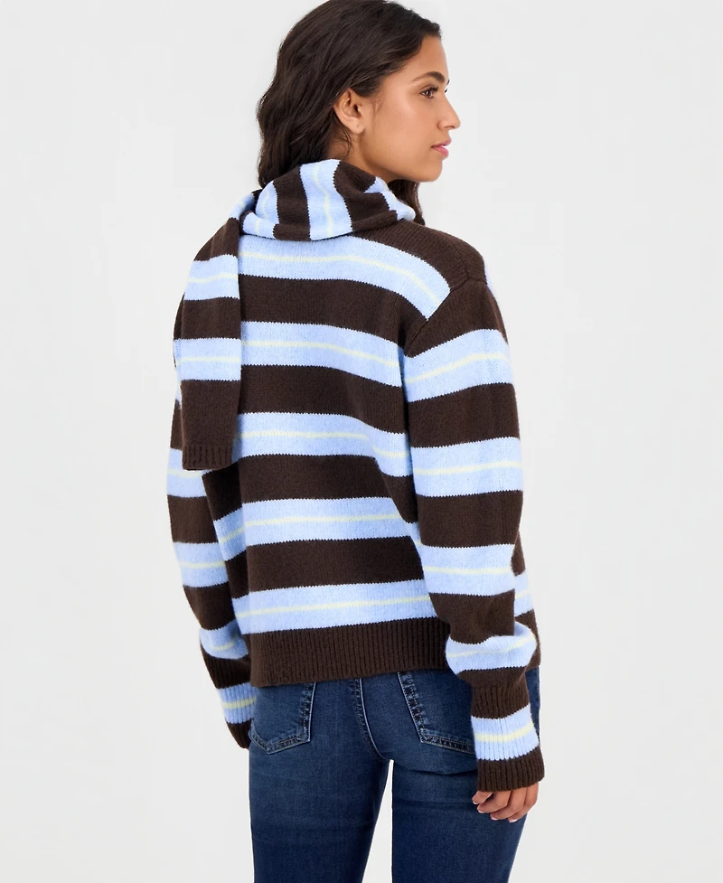 Madden Girl Juniors' Oversized Stripe Long-Sleeve Crewneck Pullover with Matching Scarf