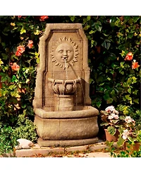 John Timberland Sun Villa 37" High Large Italian Outdoor Decor Faux Stone Floor Fountain with Light Led Outside Garden Patio