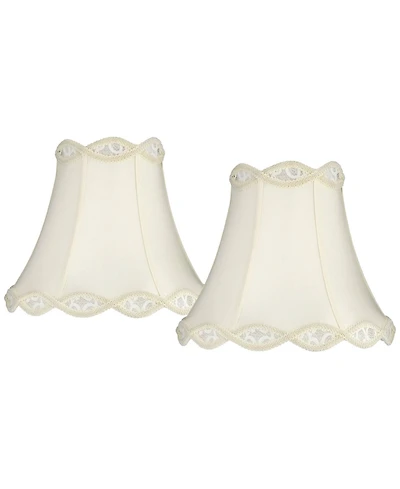 Springcrest Set of 2 Scalloped Bell Lamp Shades Medium 7" Top x 14" Bottom x 12.5" High Spider with Harp and Finial Fitting