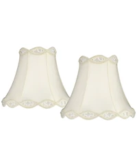 Springcrest Set of 2 Scalloped Bell Lamp Shades Medium 7" Top x 14" Bottom x 12.5" High Spider with Harp and Finial Fitting