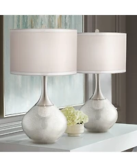Possini Euro Design Modern Table Lamps 30.5" Tall Set of 2 Mercury Glass Chrome Twin Sheer Drum Shade for Living Room Family Bedroom Bedside