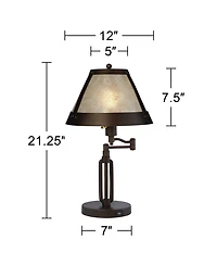 Franklin Iron Works Samuel Industrial Desk Lamps 21 1/4" High Set of 2 Bronze Swing Arm with Usb Charging Port Natural Mica Shade for Living Room Home