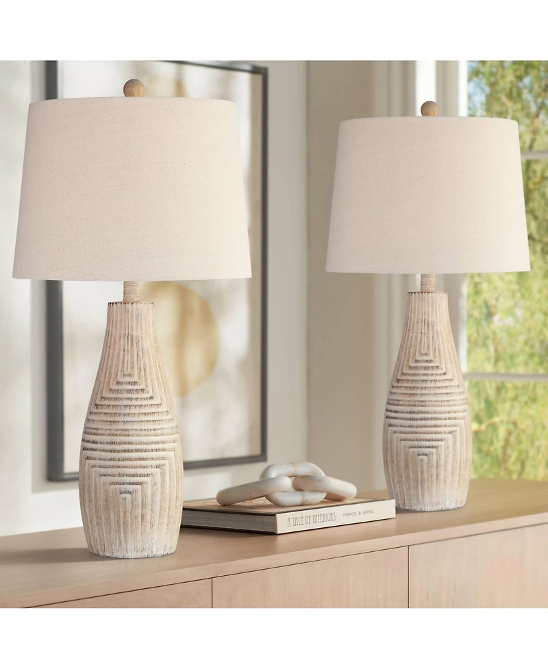 John Timberland Chico 27" Tall Modern Southwest Rustic Table Lamps Set of 2 Light Wood Finish Living Room Oatmeal Shade