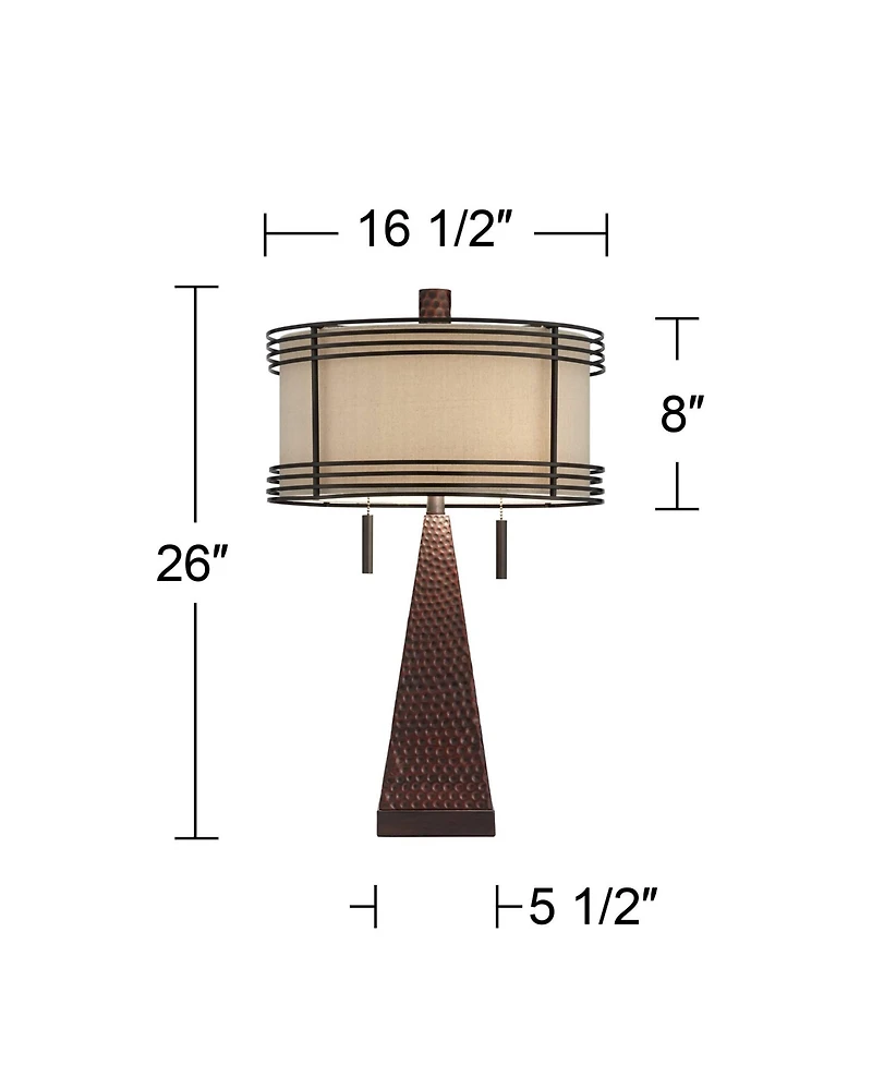 Franklin Iron Works Niklas 26" High Industrial Table Lamps Set of 2 Usb Port Pull Chain Bronze Finish Metal Charging