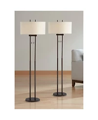 Franklin Iron Works Roscoe Modern 62" Tall Standing Floor Lamps Set of 2 Lights Twin Pole Pull Chain Roman Bronze Finish