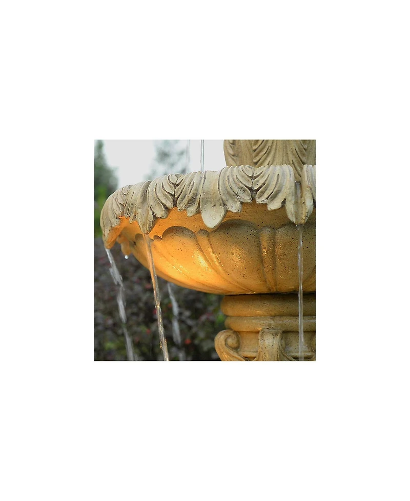 John Timberland Ibiza 62" High Large Italian Outdoor Decor Sand Stone Floor Fountain with Light Led 3-Tier Outside Garden Patio