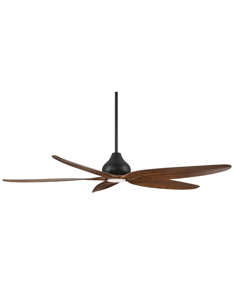 Casa Vieja 60" Lotus Bay Indoor Outdoor Ceiling Fan 5 Blade Led Light Remote Control Matte Motor Walnut Finish Blades Damp Rated