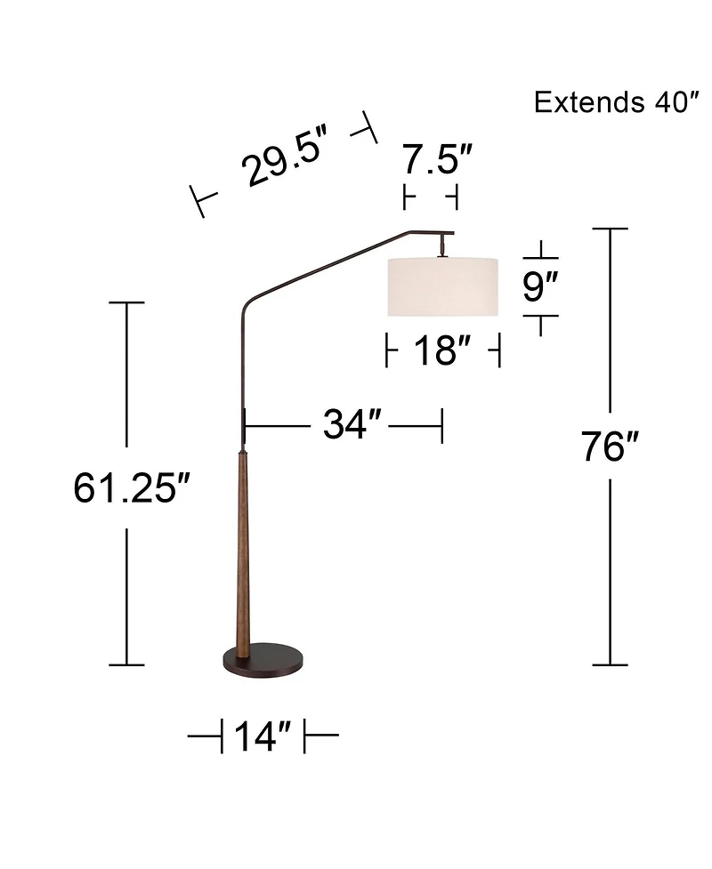 Franklin Iron Works Kipling Farmhouse Rustic 76" Tall Standing Floor Lamp Large Arc Foot Switch Bronze Wood Living Room Bedroom