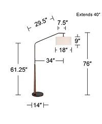 Franklin Iron Works Kipling Farmhouse Rustic 76" Tall Standing Floor Lamp Large Arc Foot Switch Bronze Wood Living Room Bedroom
