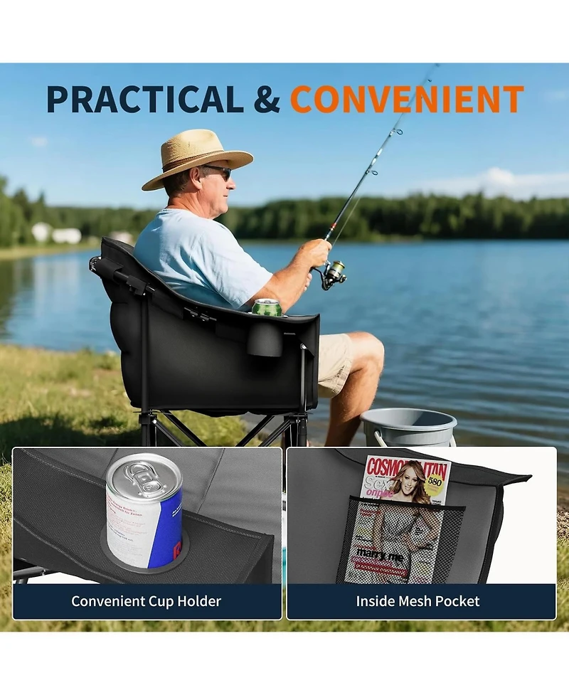 Mooncool Padded Camping Chair Portable Heavy Duty Arm Chairs with Side Pockets Cup Holder