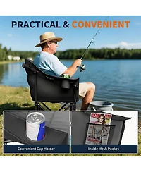 Mooncool Padded Camping Chair Portable Heavy Duty Arm Chairs with Side Pockets Cup Holder