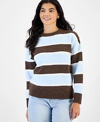 Hippie Rose Juniors' Stripe Oversized Crewneck Drop-Shoulder Sweater