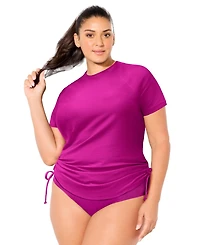 Swimsuits for All Women's Chlorine Resistant Quick-Dry Side-Tie Short Sleeve Swim Tee Rash Guard