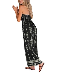 Cupshe Women's Bohemian Floral Strapless Wide Leg Jumpsuit