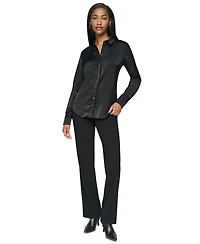 Dkny Petite Satin Front-Button Long-Sleeve Top