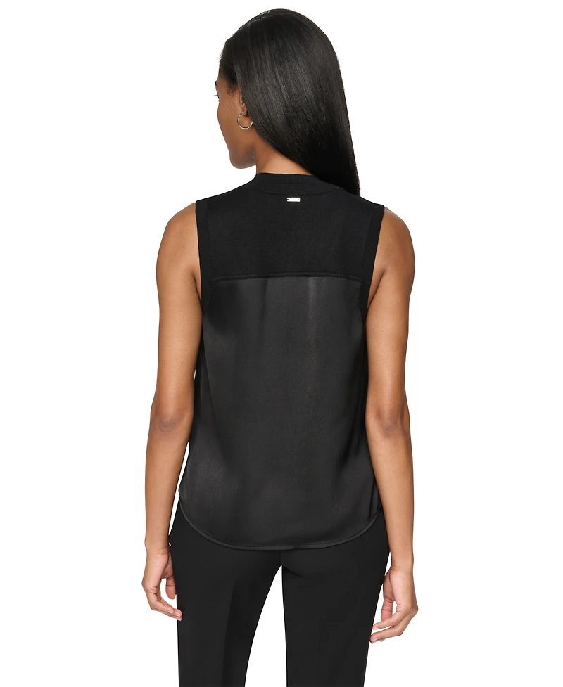 Dkny Petite Mix Media V-Neck Sleeveless Pull-On Top