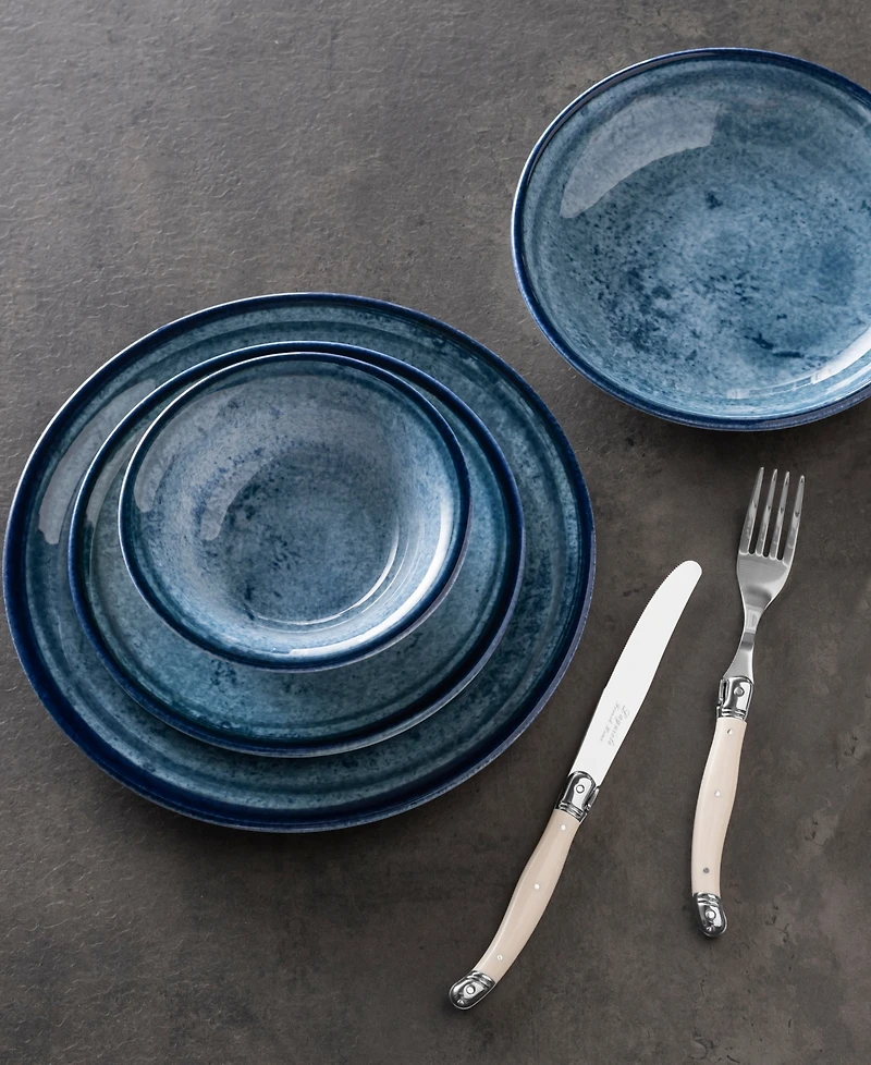 French Home Blue Stone 16-Piece Dinnerware Set, Service For 4