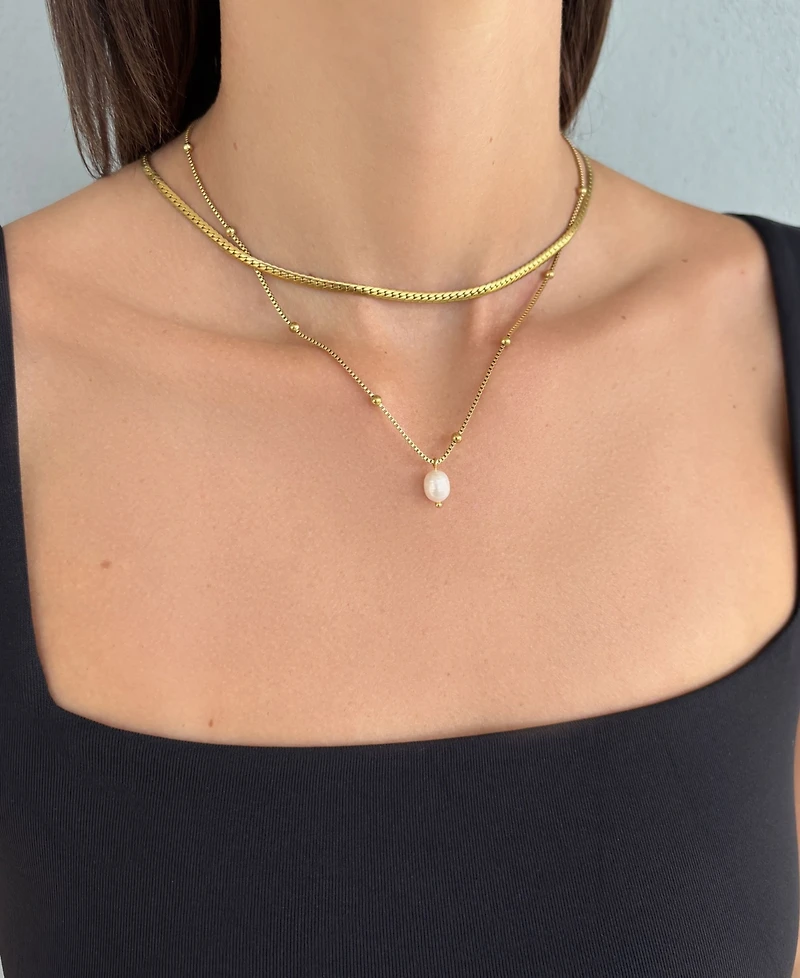 Adornia Tarnish Resistant Freshwater Pearl Gold Set of 2 Necklace
